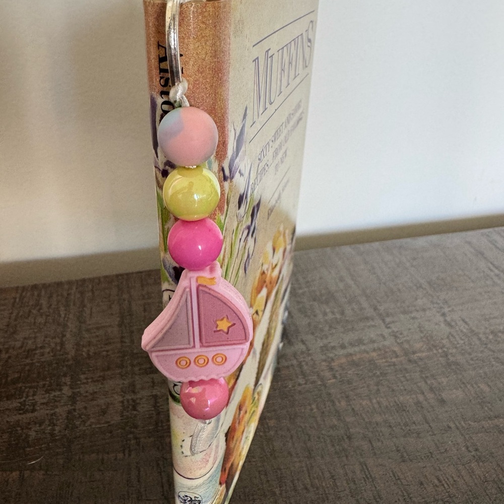 Pink & Yellow Beaded Bookmark with Sailboat Charm - NWOT